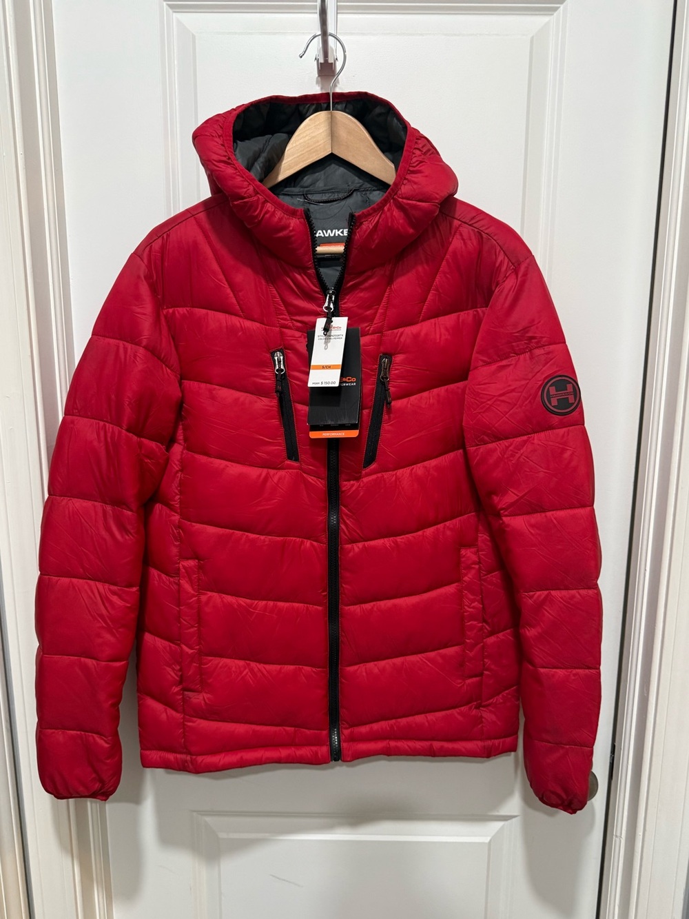 red Hawke & Co. performance puffer full zip jacket with hood small nwt